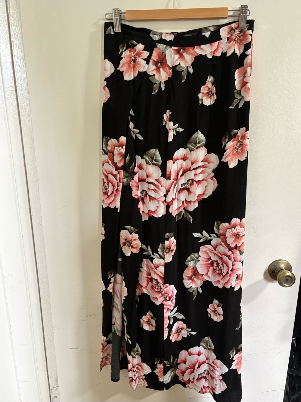 Forever 21 Black Maxi Skirt with Pink Floral Print